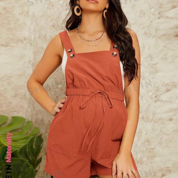 Maternity Drawstring Waist Overall Romper - Picture 1 of 5